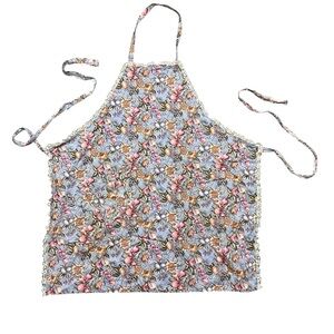 VTG Floral Fruit Print Lace Trim Triangle Pocket Apron
